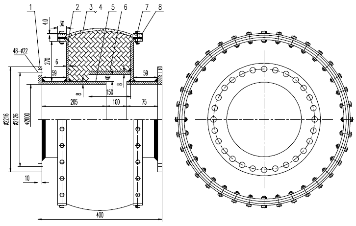 drawing of round fabric expansion joint