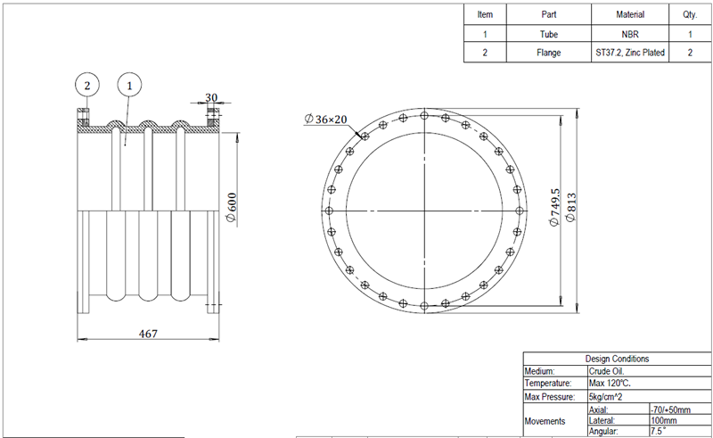 drawing of nbr rubber expansion joint