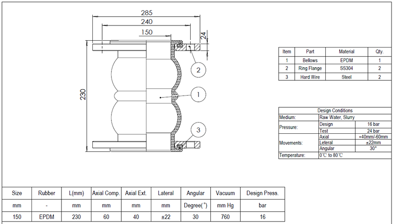 epdm rubber expansion joint drawing
