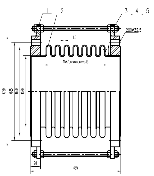 Drawing of stainless steel expansion joint