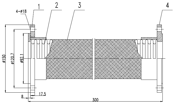 drawing of ansi flanged flexible metal hose