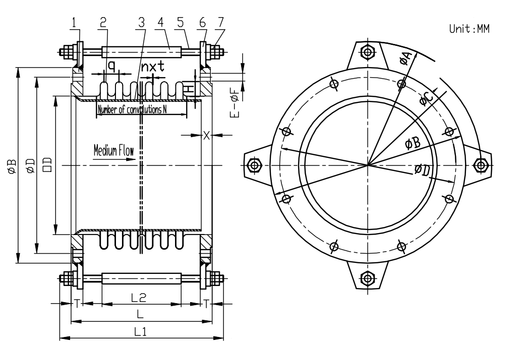 ansi flange expansion joint drawing