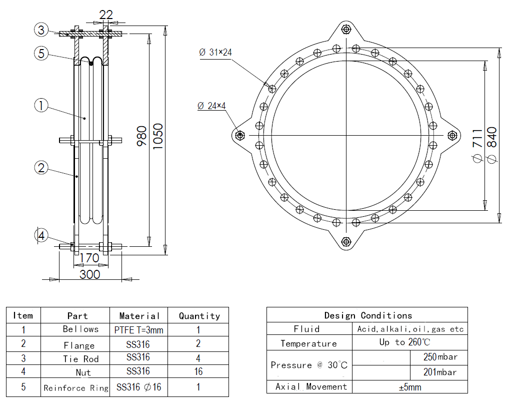 drawing of ptfe bellow