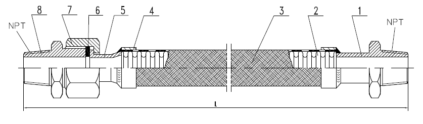 drawing of threaded metal hose