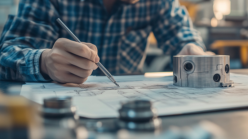 Engineer drafting technical blueprint