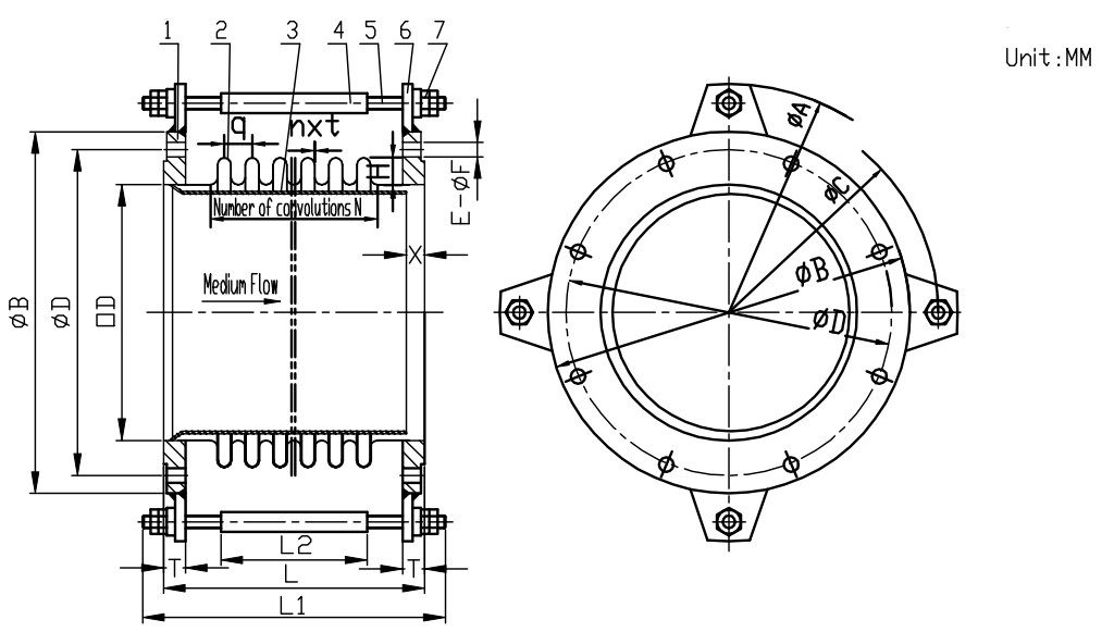 drawing of din flanged expansion joint