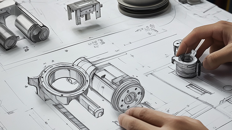 Engineer sketching mechanical part design