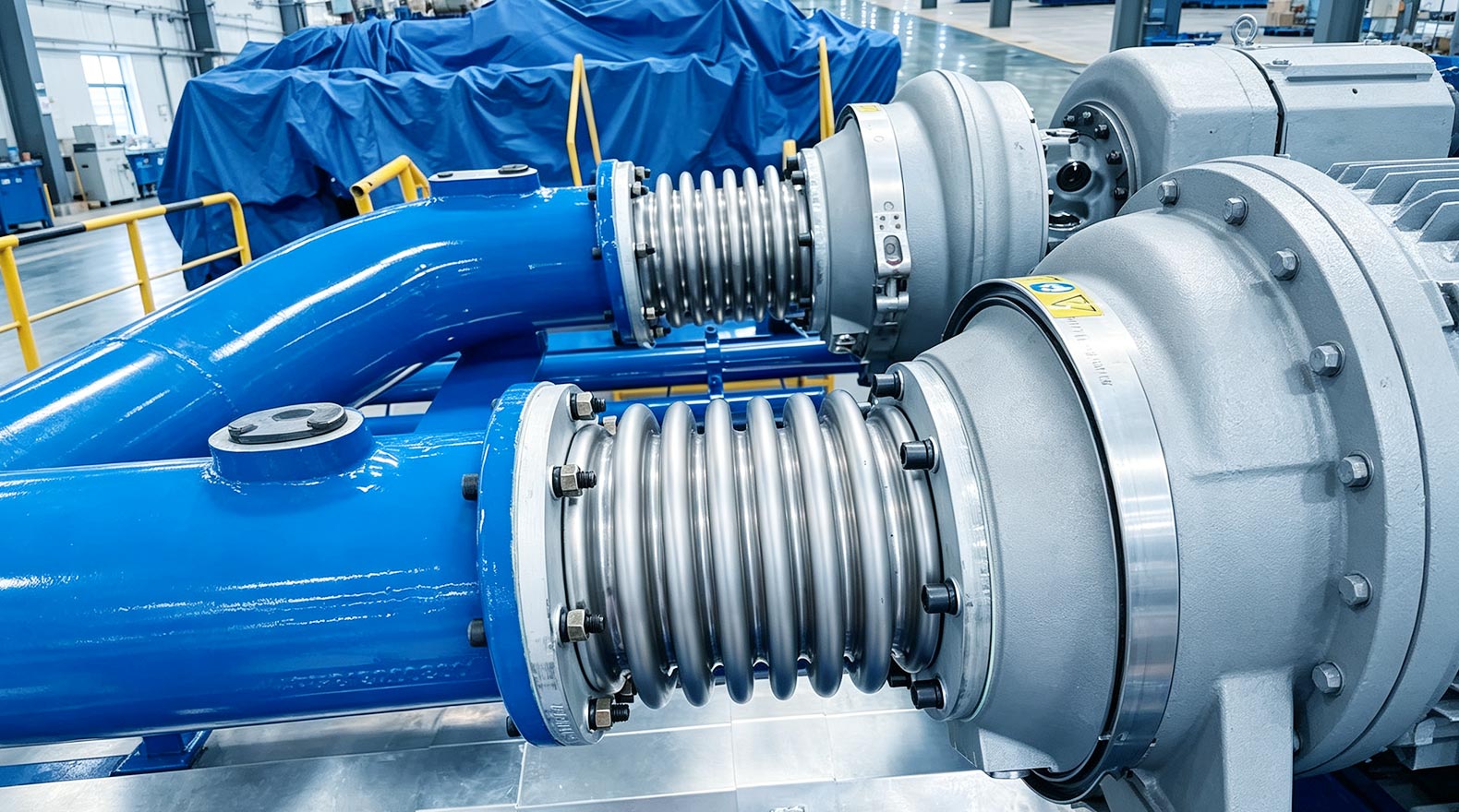 Industrial metal bellows installed in a pipeline system
